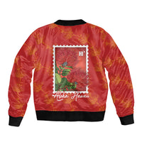 Aloha Hawaii Ohia Lehua Sleeve Zip Bomber Jacket Hawaiian Lei Stylized Stamp LT14 - Polynesian Pride