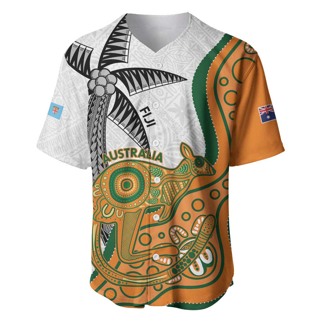 Custom Fiji And Australia Rugby Baseball Jersey Fijian Palm Tree Mix Aussie Kangaroo