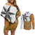 Custom Fiji And Australia Rugby Couples Matching Off Shoulder Short Dress and Long Sleeve Button Shirt Fijian Palm Tree Mix Aussie Kangaroo