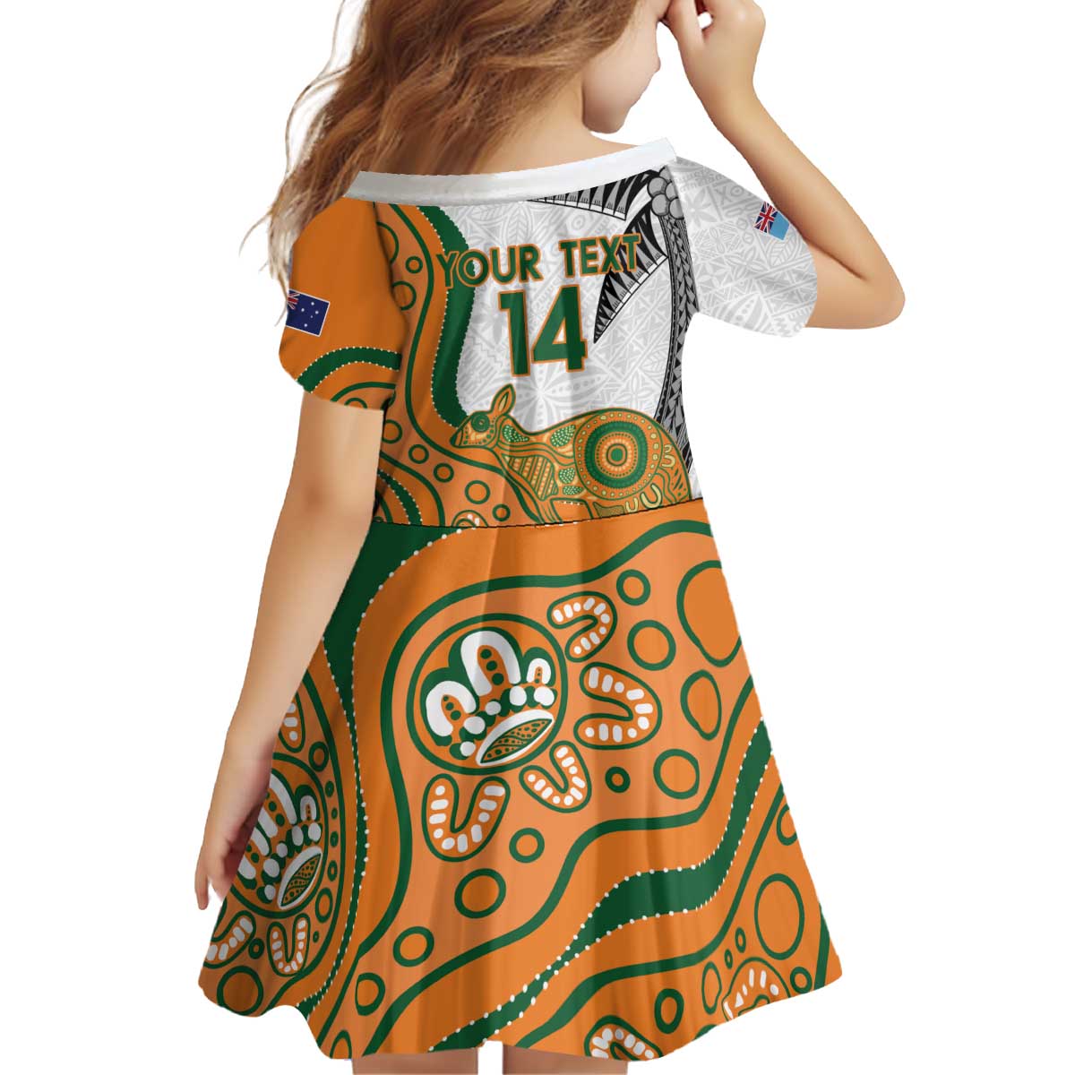 Custom Fiji And Australia Rugby Family Matching Off Shoulder Short Dress and Hawaiian Shirt Fijian Palm Tree Mix Aussie Kangaroo