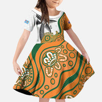 Custom Fiji And Australia Rugby Family Matching Short Sleeve Bodycon Dress and Hawaiian Shirt Fijian Palm Tree Mix Aussie Kangaroo