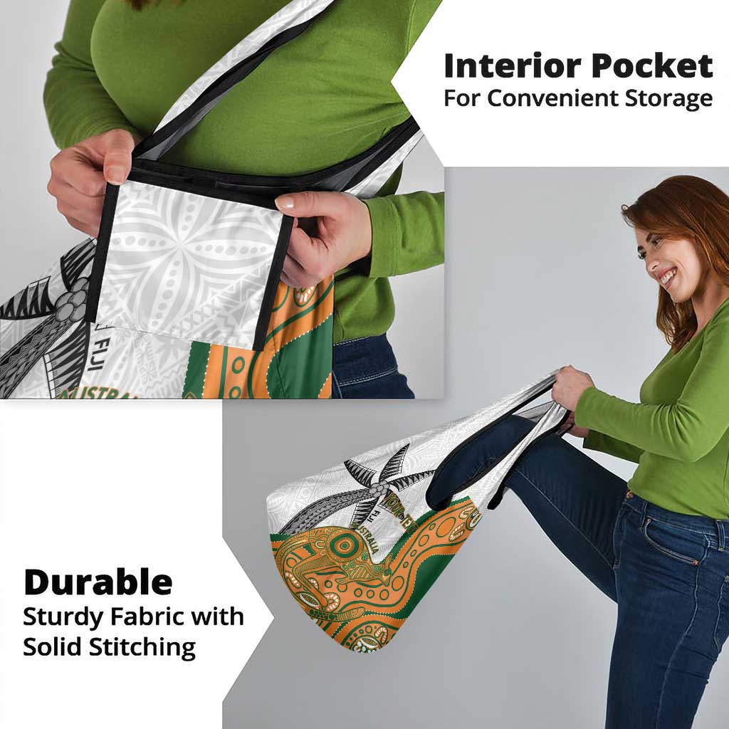 Custom Fiji And Australia Rugby Grocery Bag Fijian Palm Tree Mix Aussie Kangaroo