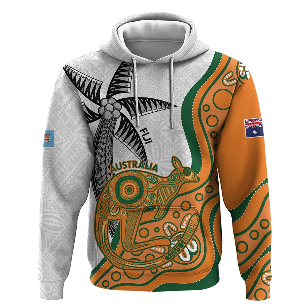 Custom Fiji And Australia Rugby Hoodie Fijian Palm Tree Mix Aussie Kangaroo