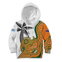 Custom Fiji And Australia Rugby Kid Hoodie Fijian Palm Tree Mix Aussie Kangaroo