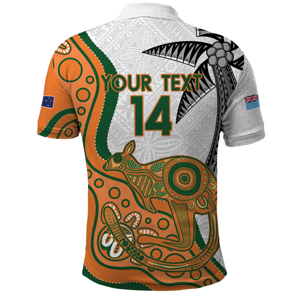 Custom Fiji And Australia Rugby Polo Shirt Fijian Palm Tree Mix Aussie Kangaroo