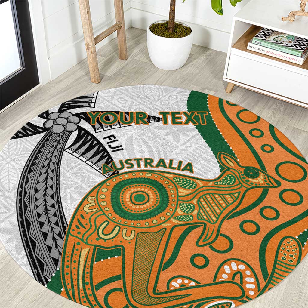 Custom Fiji And Australia Rugby Round Carpet Fijian Palm Tree Mix Aussie Kangaroo