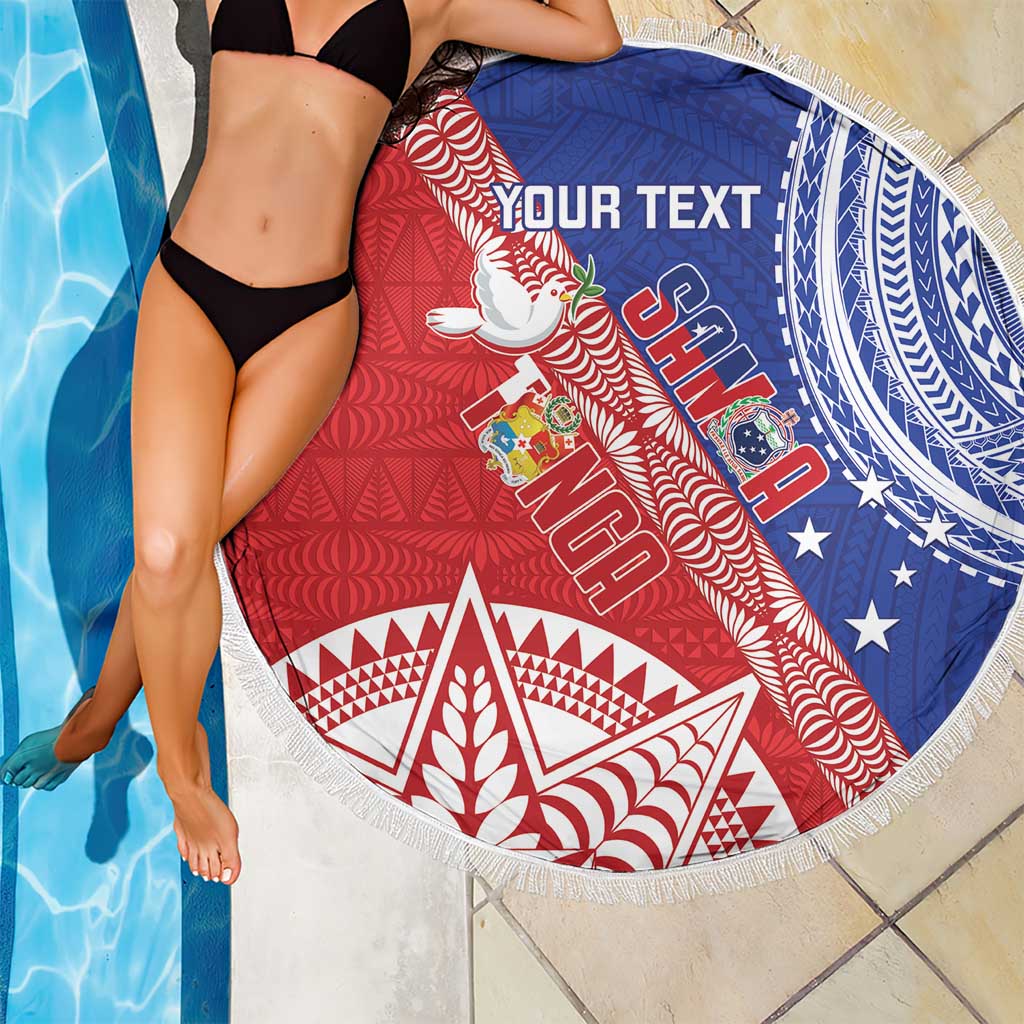 Tonga and Samoa Rugby Custom Beach Blanket Ikale Tahi Manu Samoa Together - Polynesian Pride