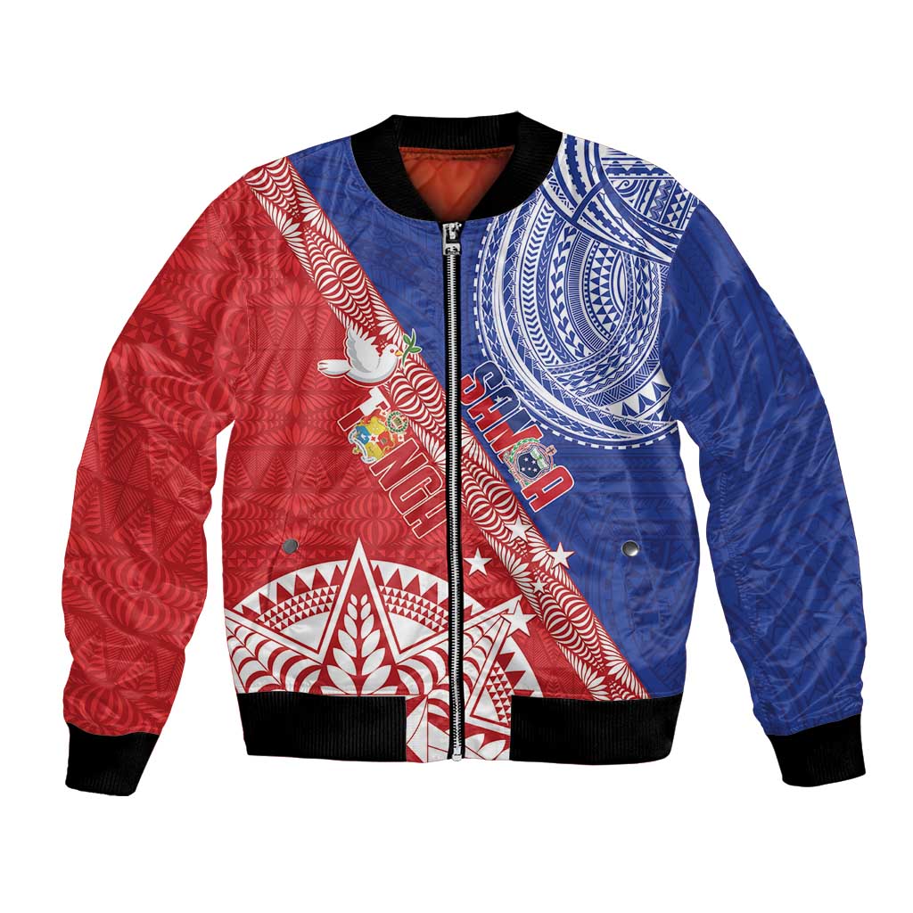 Tonga and Samoa Rugby Custom Bomber Jacket Ikale Tahi Manu Samoa Together LT14 Unisex Red - Polynesian Pride