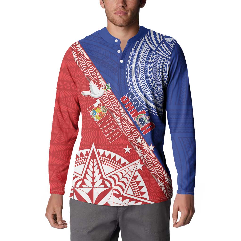 Tonga and Samoa Rugby Custom Button Sweatshirt Ikale Tahi Manu Samoa Together - Polynesian Pride