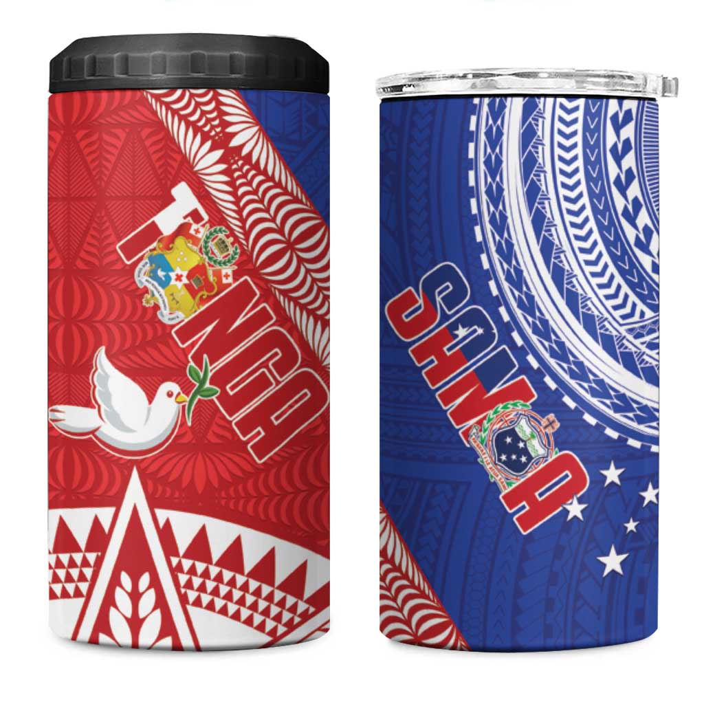 Tonga and Samoa Rugby 4 in 1 Can Cooler Tumbler Ikale Tahi Manu Samoa Together - Polynesian Pride
