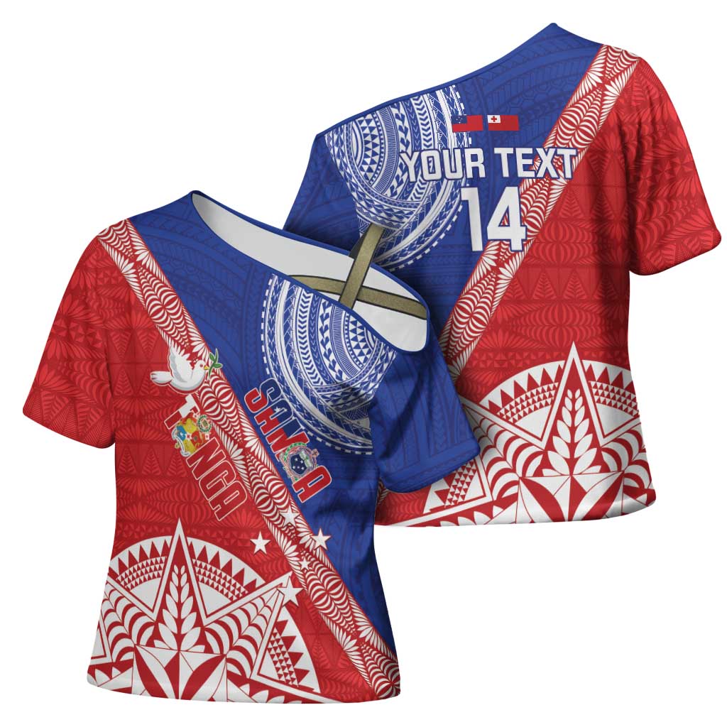 Tonga and Samoa Rugby Custom Cross Shoulder Shirt Ikale Tahi Manu Samoa Together - Polynesian Pride