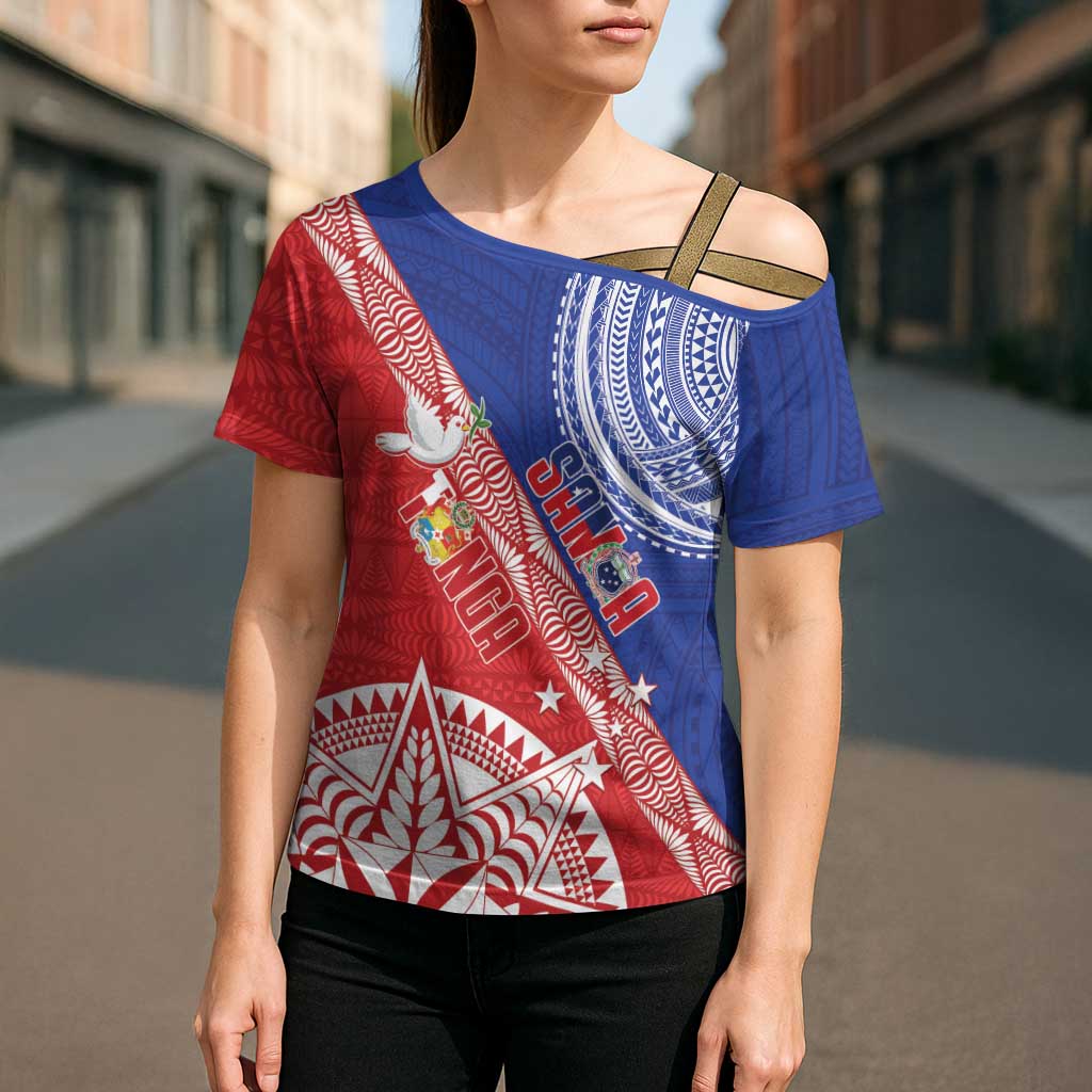 Tonga and Samoa Rugby Custom Cross Shoulder Shirt Ikale Tahi Manu Samoa Together - Polynesian Pride