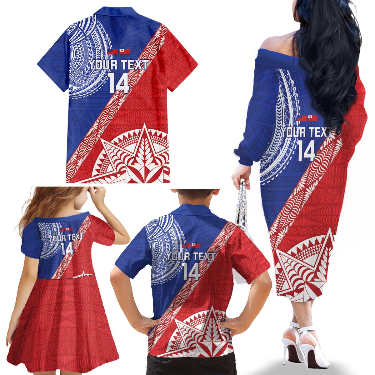 Tonga and Samoa Rugby Custom Family Matching Off The Shoulder Long Sleeve Dress and Hawaiian Shirt Ikale Tahi Manu Samoa Together - Polynesian Pride