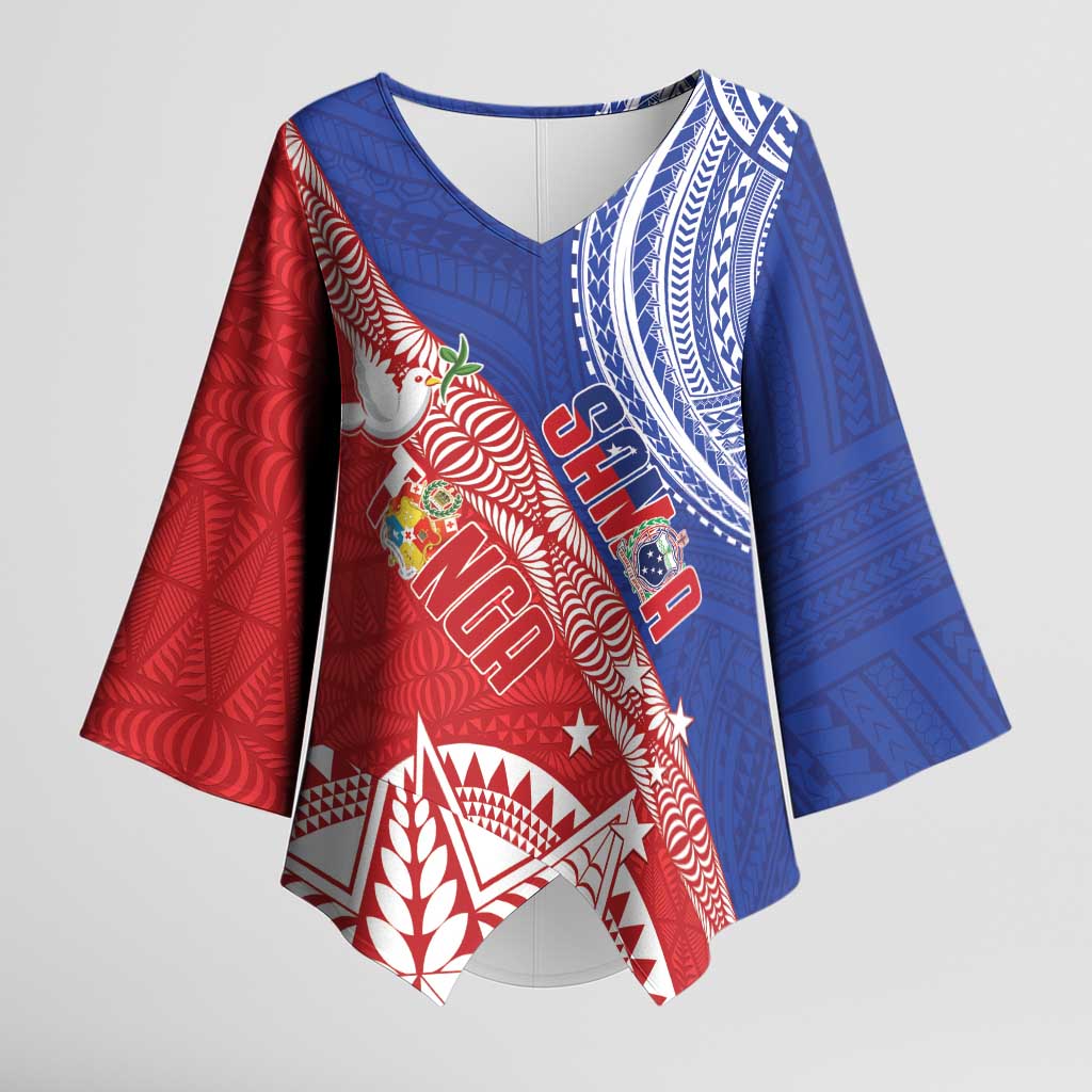 Tonga and Samoa Rugby Custom Kimono Sleeve Blouse Ikale Tahi Manu Samoa Together - Polynesian Pride