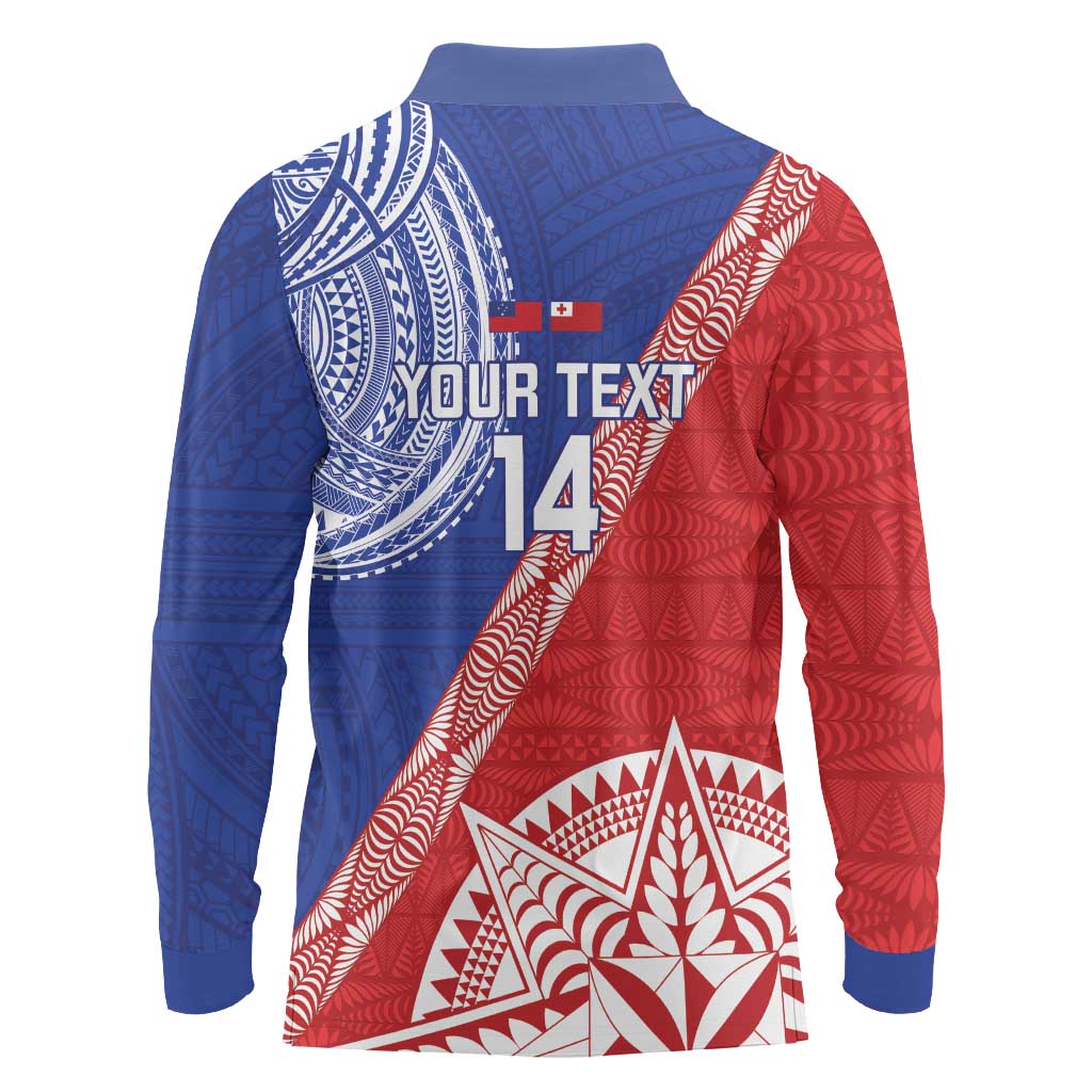 Tonga and Samoa Rugby Custom Long Sleeve Polo Shirt Ikale Tahi Manu Samoa Together LT14 - Polynesian Pride