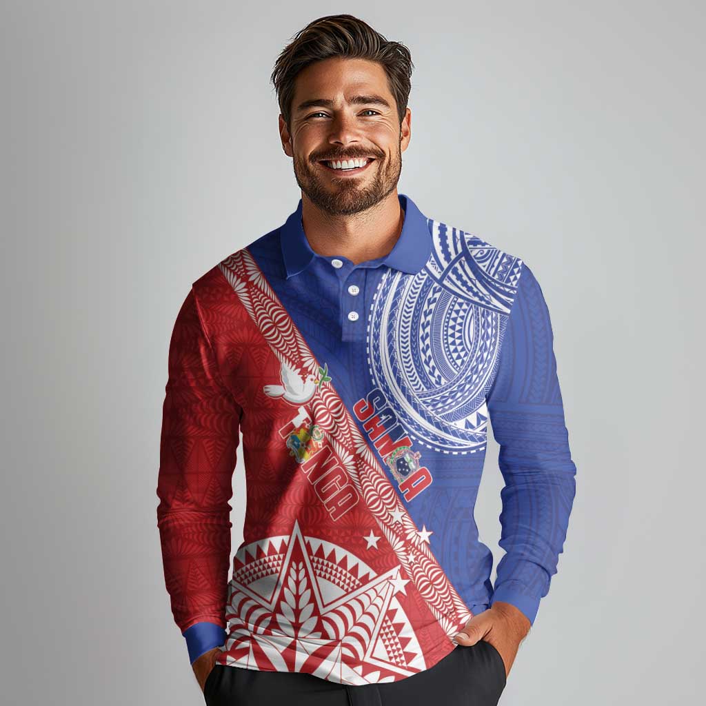 Tonga and Samoa Rugby Custom Long Sleeve Polo Shirt Ikale Tahi Manu Samoa Together LT14 - Polynesian Pride