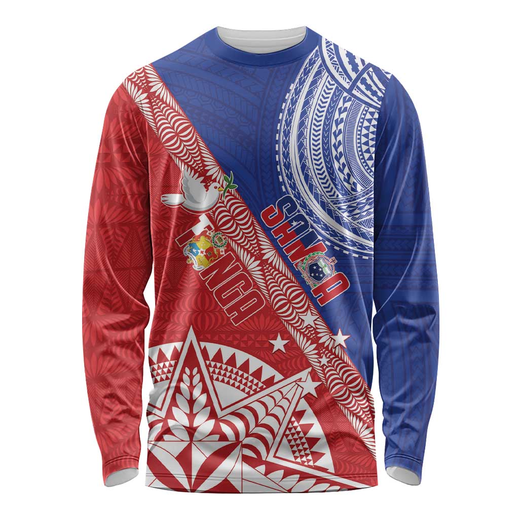 Tonga and Samoa Rugby Custom Long Sleeve Shirt Ikale Tahi Manu Samoa Together - Polynesian Pride