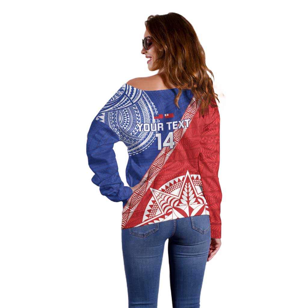 Tonga and Samoa Rugby Custom Off Shoulder Sweater Ikale Tahi Manu Samoa Together LT14 - Polynesian Pride