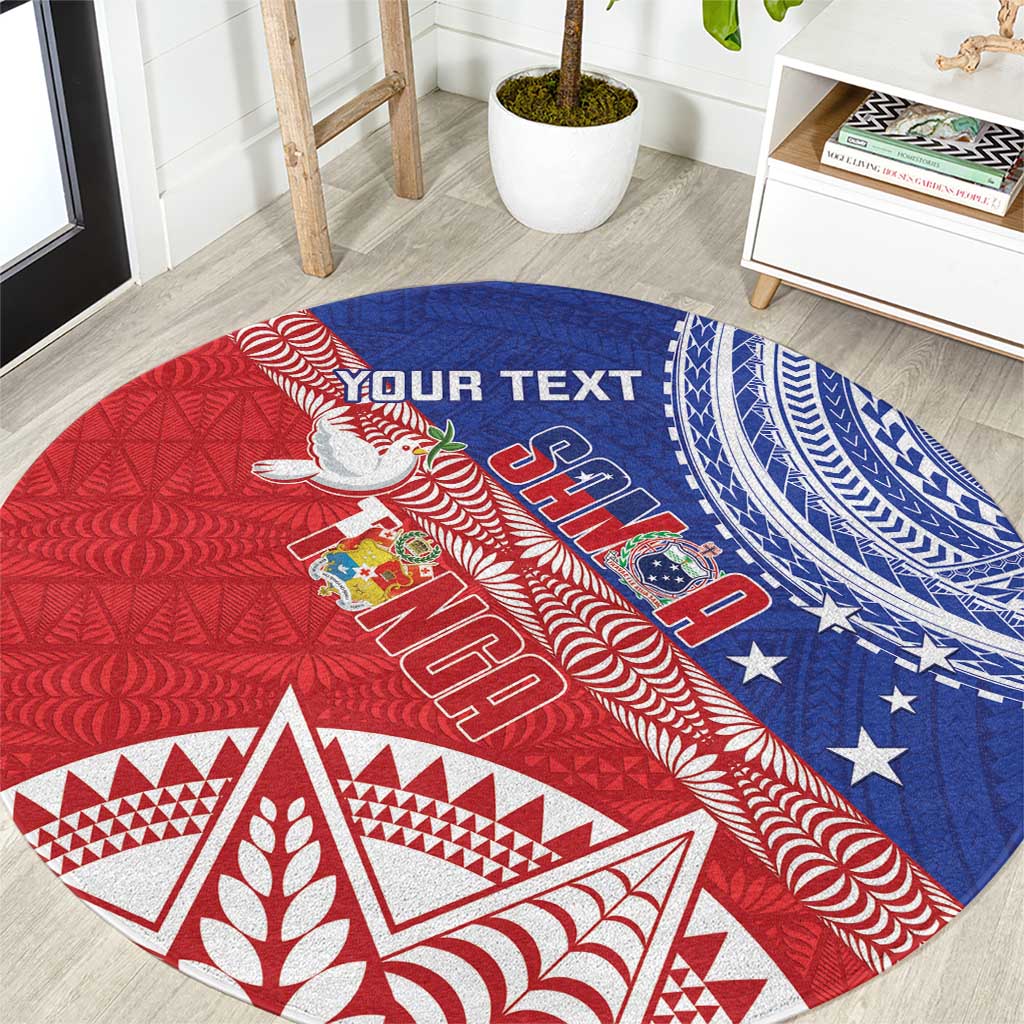 Tonga and Samoa Rugby Custom Round Carpet Ikale Tahi Manu Samoa Together LT14 Red - Polynesian Pride