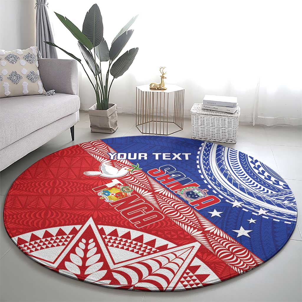 Tonga and Samoa Rugby Custom Round Carpet Ikale Tahi Manu Samoa Together LT14 - Polynesian Pride