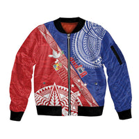 Tonga and Samoa Rugby Custom Sleeve Zip Bomber Jacket Ikale Tahi Manu Samoa Together LT14 Unisex Red - Polynesian Pride