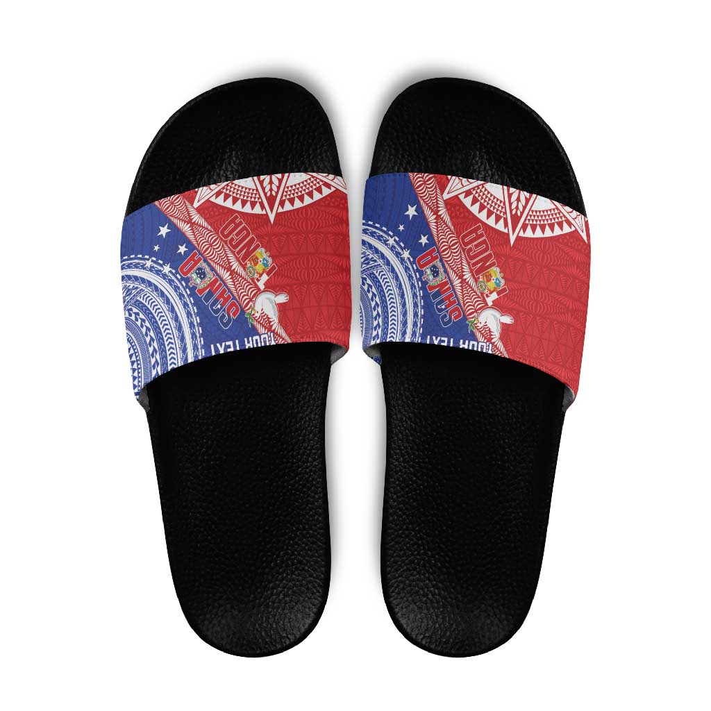 Tonga and Samoa Rugby Custom Slide Sandals Ikale Tahi Manu Samoa Together - Polynesian Pride