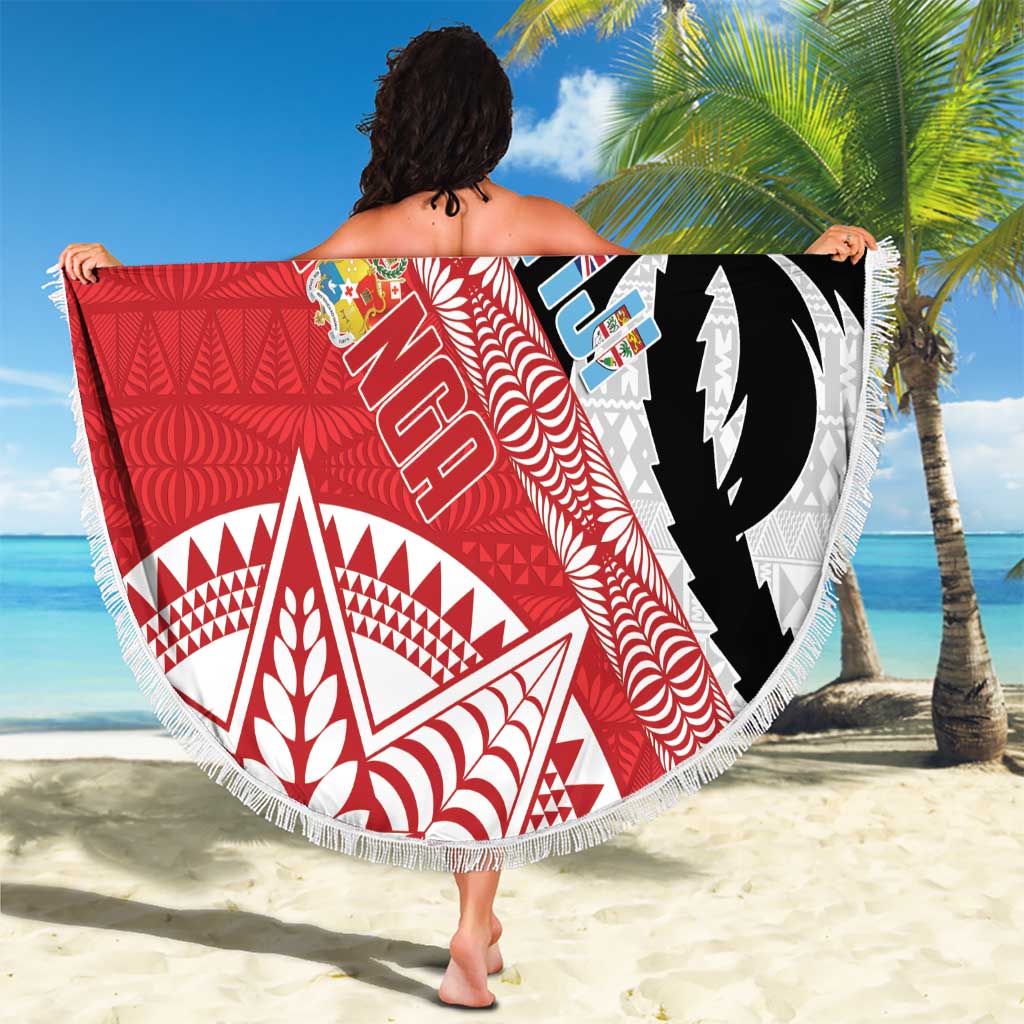 Fiji and Tonga Rugby Custom Beach Blanket Flying Fijians Ikale Tahi Together Pacific - Polynesian Pride