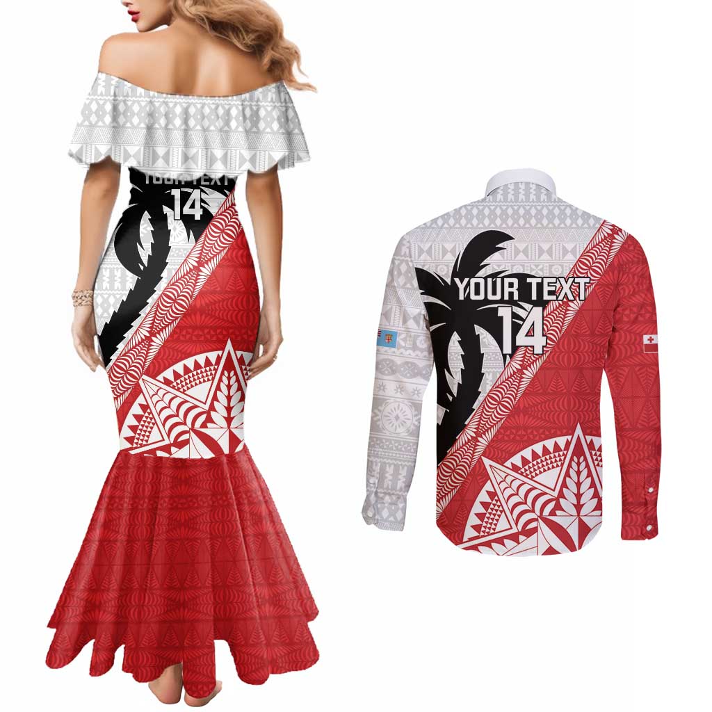 Fiji and Tonga Rugby Custom Couples Matching Mermaid Dress and Long Sleeve Button Shirt Flying Fijians Ikale Tahi Together Pacific - Polynesian Pride