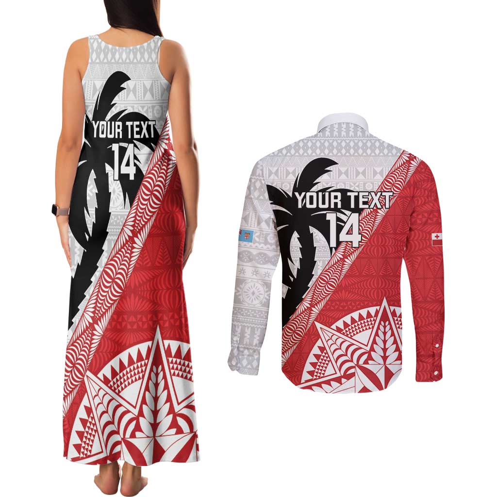 Fiji and Tonga Rugby Custom Couples Matching Tank Maxi Dress and Long Sleeve Button Shirt Flying Fijians Ikale Tahi Together Pacific - Polynesian Pride