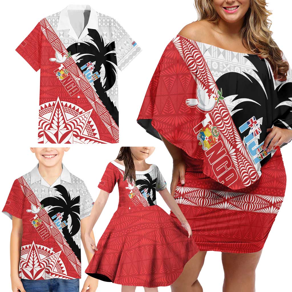 Fiji and Tonga Rugby Custom Family Matching Off Shoulder Short Dress and Hawaiian Shirt Flying Fijians Ikale Tahi Together Pacific - Polynesian Pride