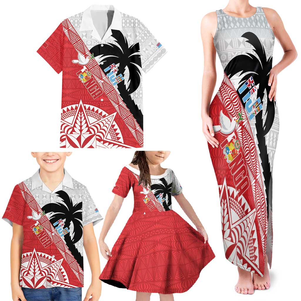 Fiji and Tonga Rugby Custom Family Matching Tank Maxi Dress and Hawaiian Shirt Flying Fijians Ikale Tahi Together Pacific - Polynesian Pride