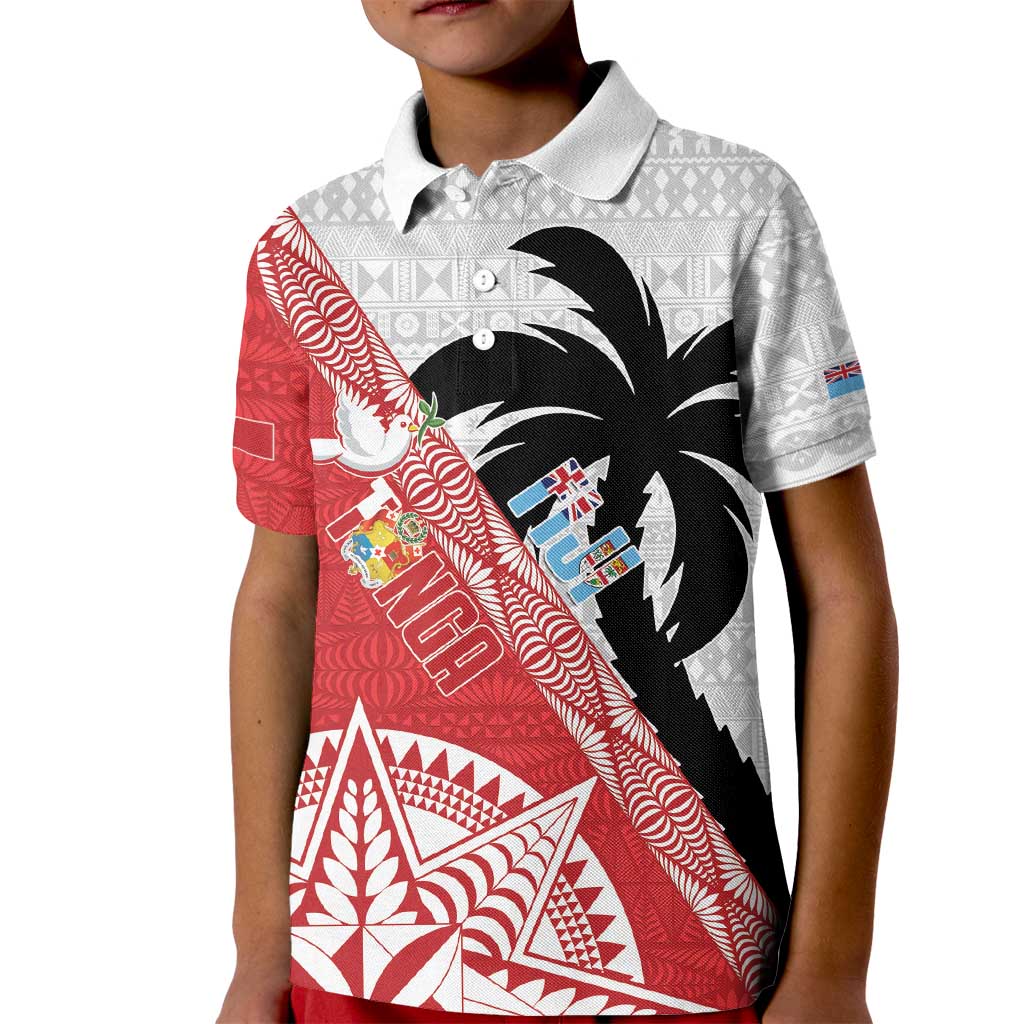 Fiji and Tonga Rugby Custom Kid Polo Shirt Flying Fijians Ikale Tahi Together Pacific LT14 Kid Red - Polynesian Pride