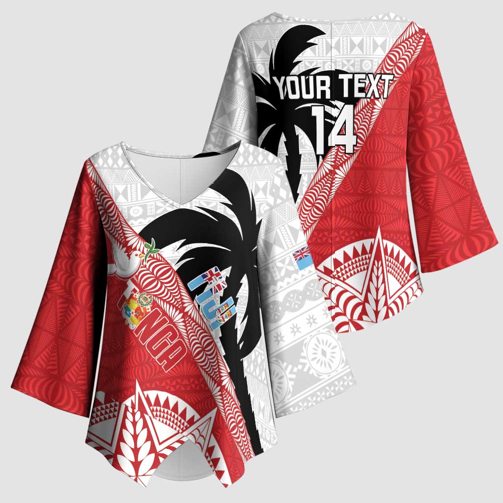 Fiji and Tonga Rugby Custom Kimono Sleeve Blouse Flying Fijians Ikale Tahi Together Pacific - Polynesian Pride