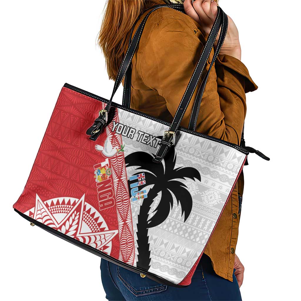 Fiji and Tonga Rugby Custom Leather Tote Bag Flying Fijians Ikale Tahi Together Pacific - Polynesian Pride