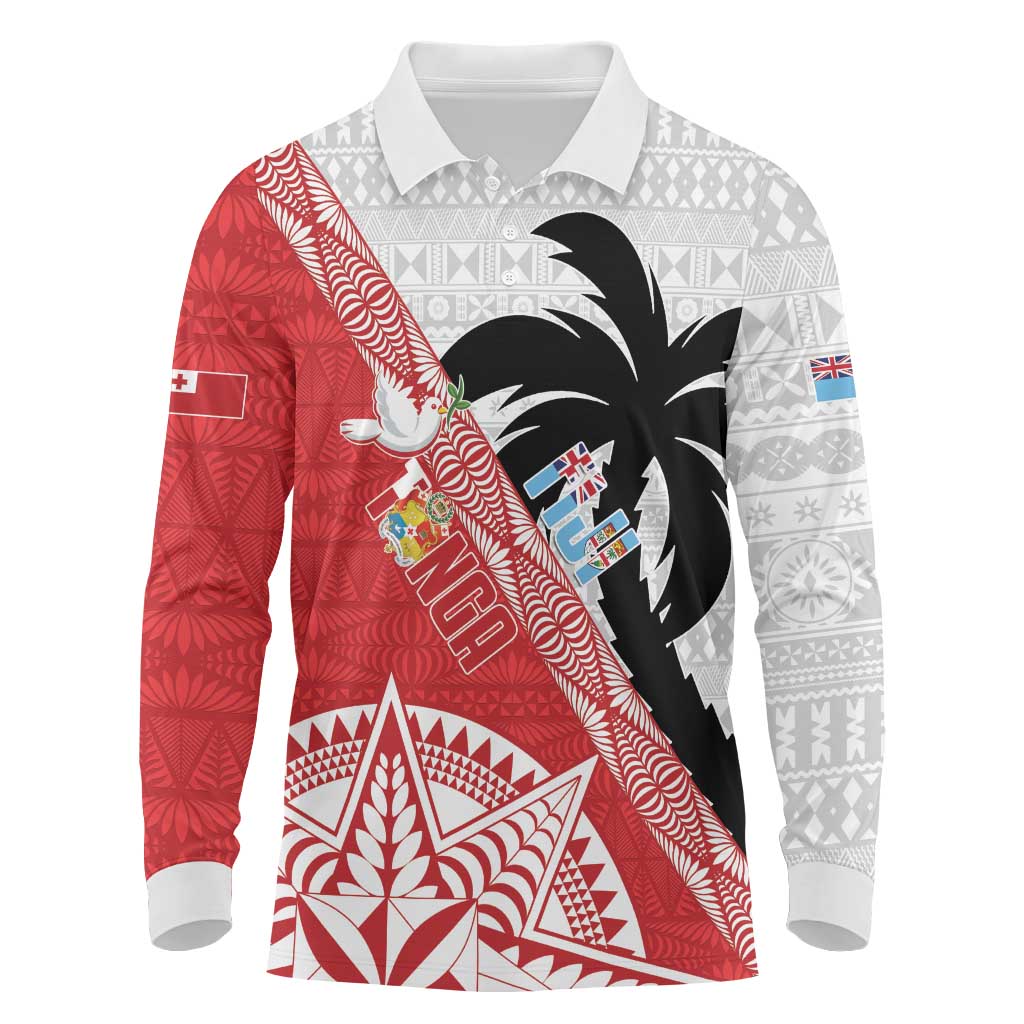 Fiji and Tonga Rugby Custom Long Sleeve Polo Shirt Flying Fijians Ikale Tahi Together Pacific - Polynesian Pride