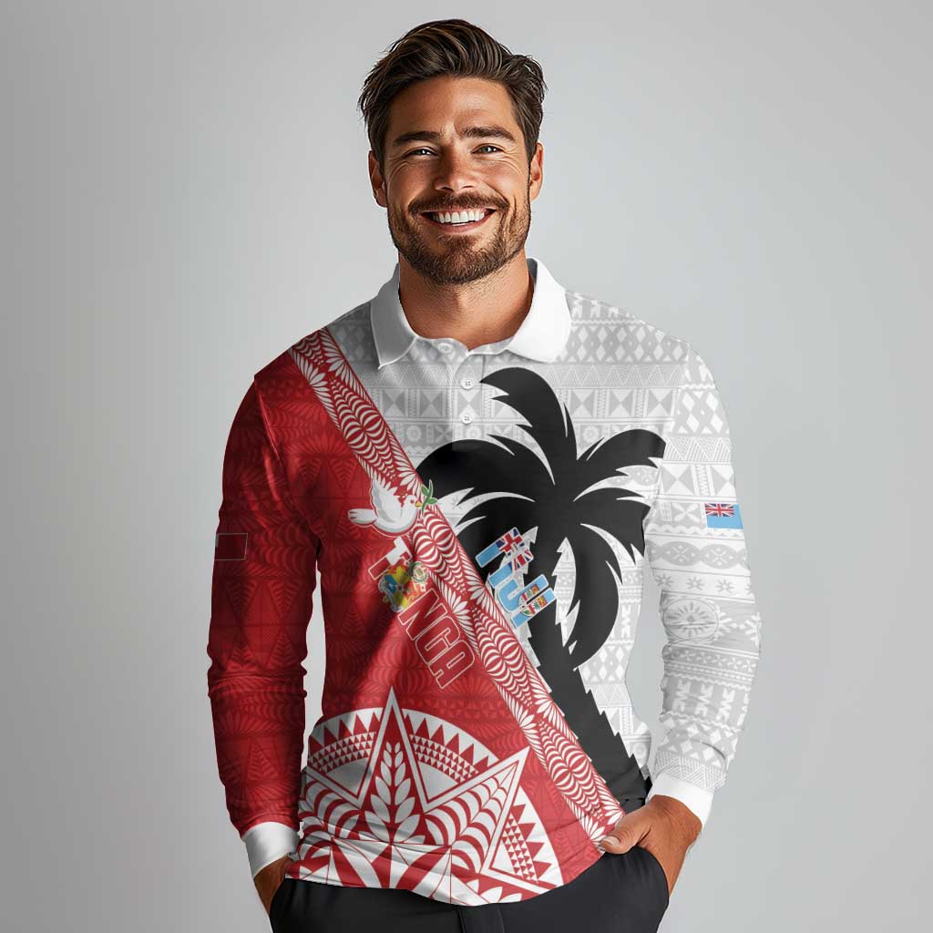 Fiji and Tonga Rugby Custom Long Sleeve Polo Shirt Flying Fijians Ikale Tahi Together Pacific LT14 - Polynesian Pride