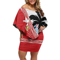 Fiji and Tonga Rugby Custom Off Shoulder Short Dress Flying Fijians Ikale Tahi Together Pacific LT14 Women Red - Polynesian Pride