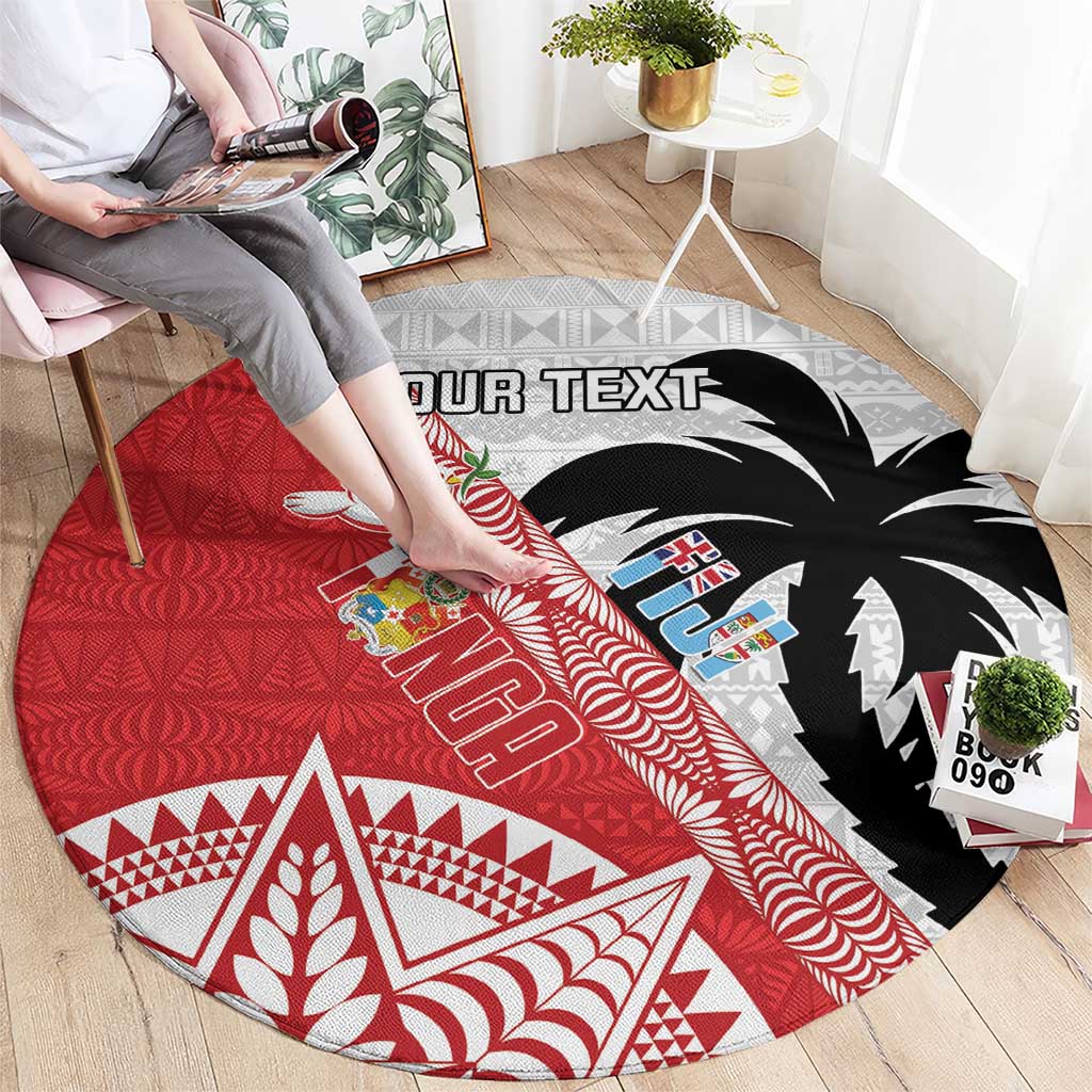 Fiji and Tonga Rugby Custom Round Carpet Flying Fijians Ikale Tahi Together Pacific - Polynesian Pride