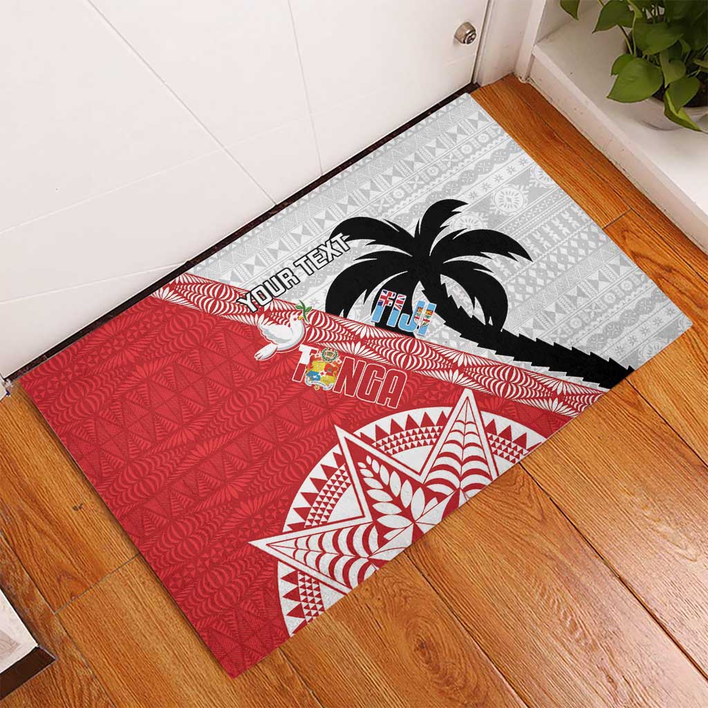 Fiji and Tonga Rugby Custom Rubber Doormat Flying Fijians Ikale Tahi Together Pacific - Polynesian Pride