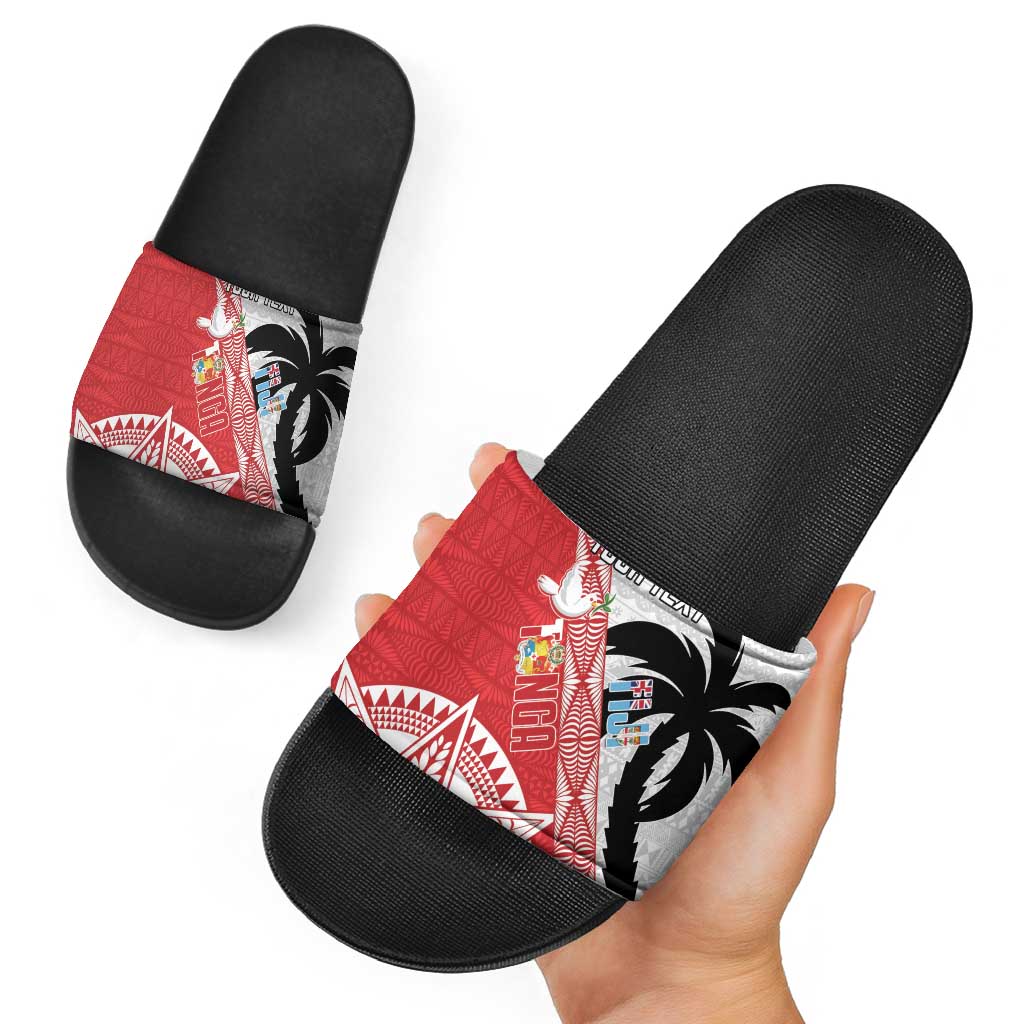Fiji and Tonga Rugby Custom Slide Sandals Flying Fijians Ikale Tahi Together Pacific LT14 - Polynesian Pride