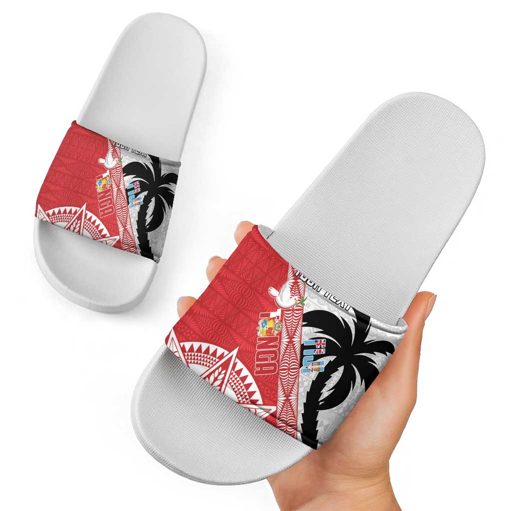 Fiji and Tonga Rugby Custom Slide Sandals Flying Fijians Ikale Tahi Together Pacific LT14 - Polynesian Pride