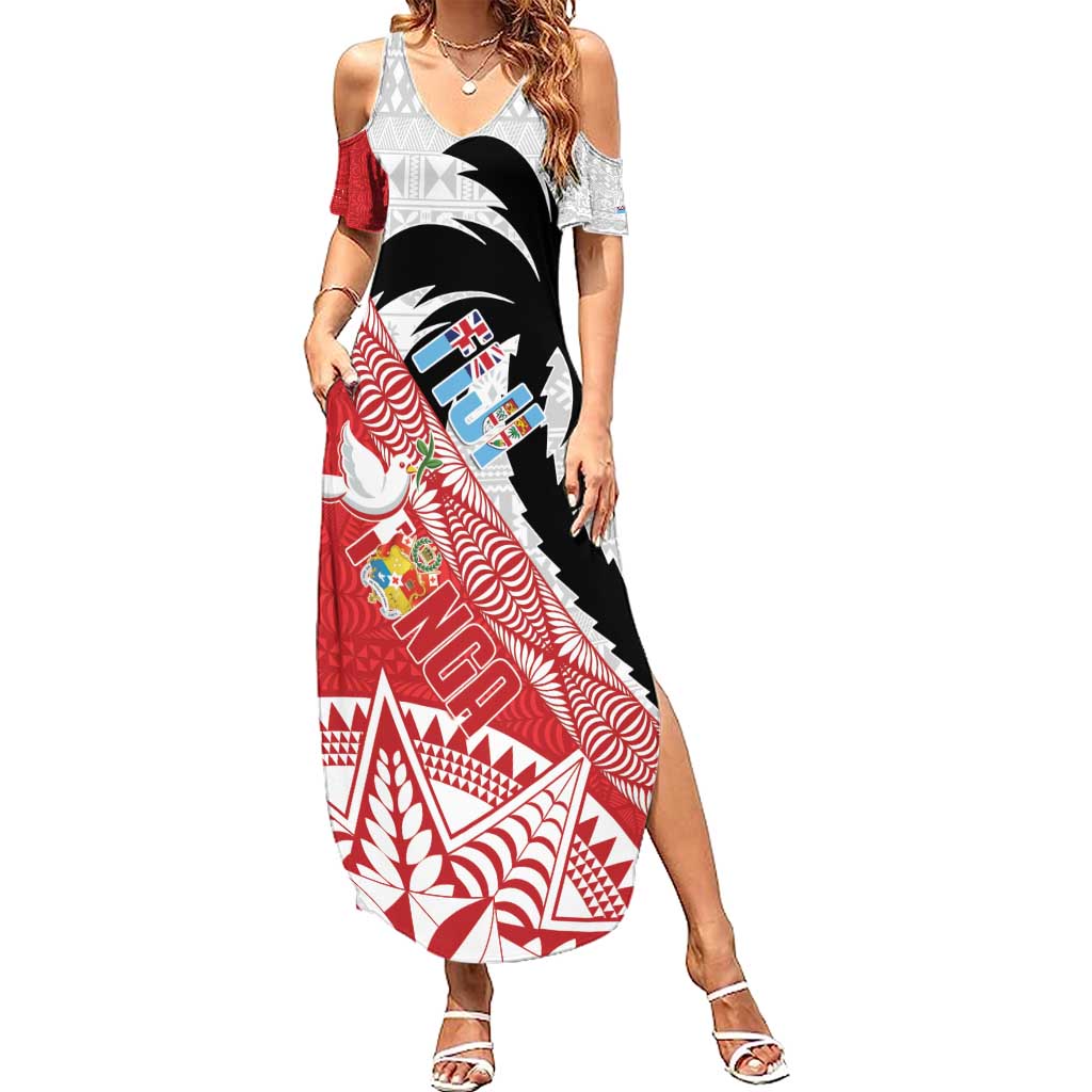 Fiji and Tonga Rugby Custom Summer Maxi Dress Flying Fijians Ikale Tahi Together Pacific - Polynesian Pride