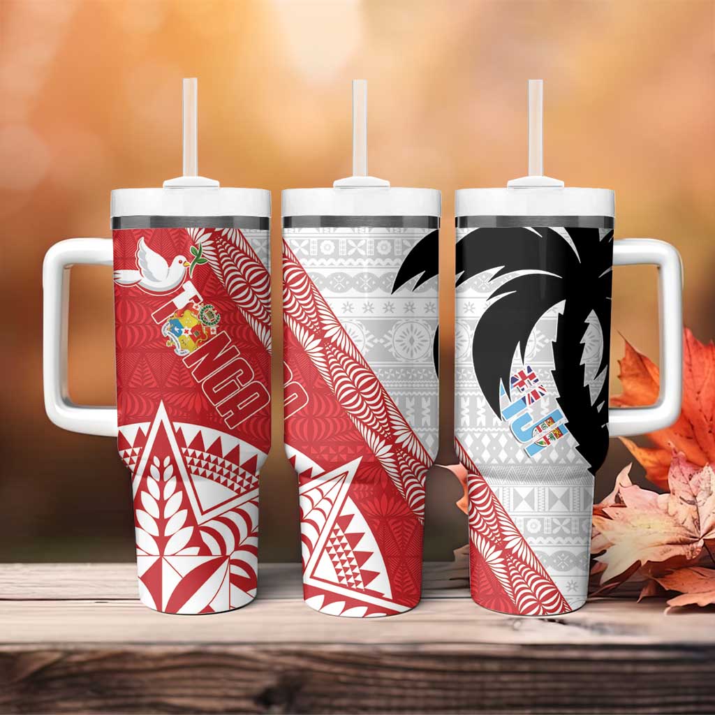 Fiji and Tonga Rugby Tumbler With Handle Flying Fijians Ikale Tahi Together Pacific - Polynesian Pride