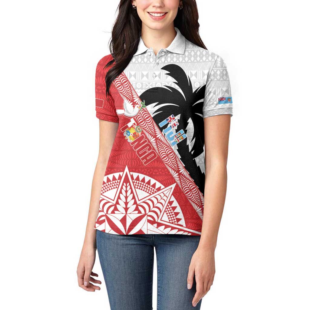 Fiji and Tonga Rugby Custom Women Polo Shirt Flying Fijians Ikale Tahi Together Pacific - Polynesian Pride