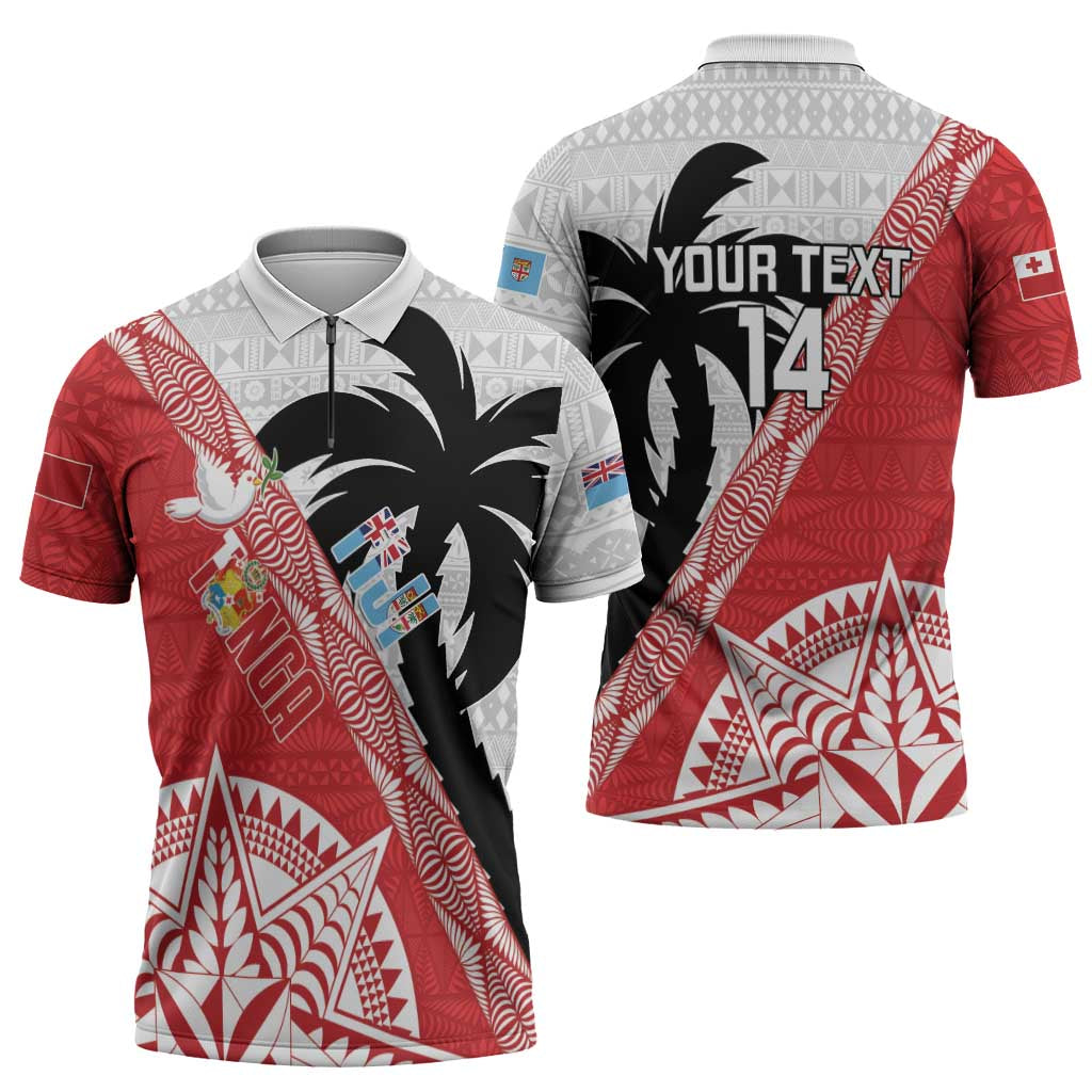 Fiji and Tonga Rugby Custom Zipper Polo Shirt Flying Fijians Ikale Tahi Together Pacific LT14 - Polynesian Pride