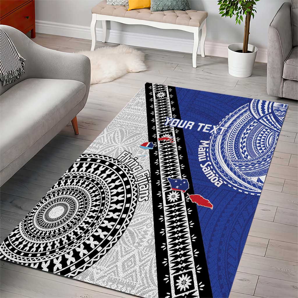 Fiji an Samoa Rugby Custom Area Rug Flying Fijians Manu Samoa Together Pacific LT14 - Polynesian Pride