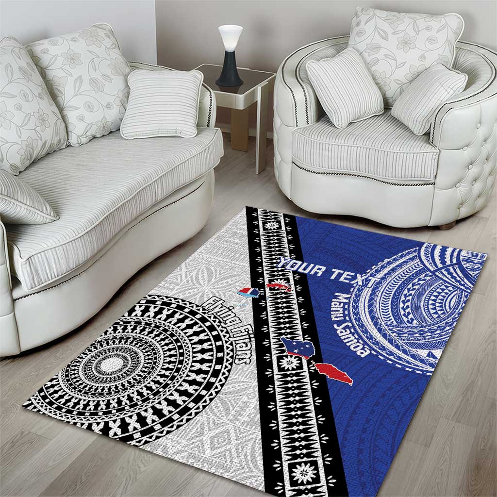 Fiji an Samoa Rugby Custom Area Rug Flying Fijians Manu Samoa Together Pacific LT14 - Polynesian Pride