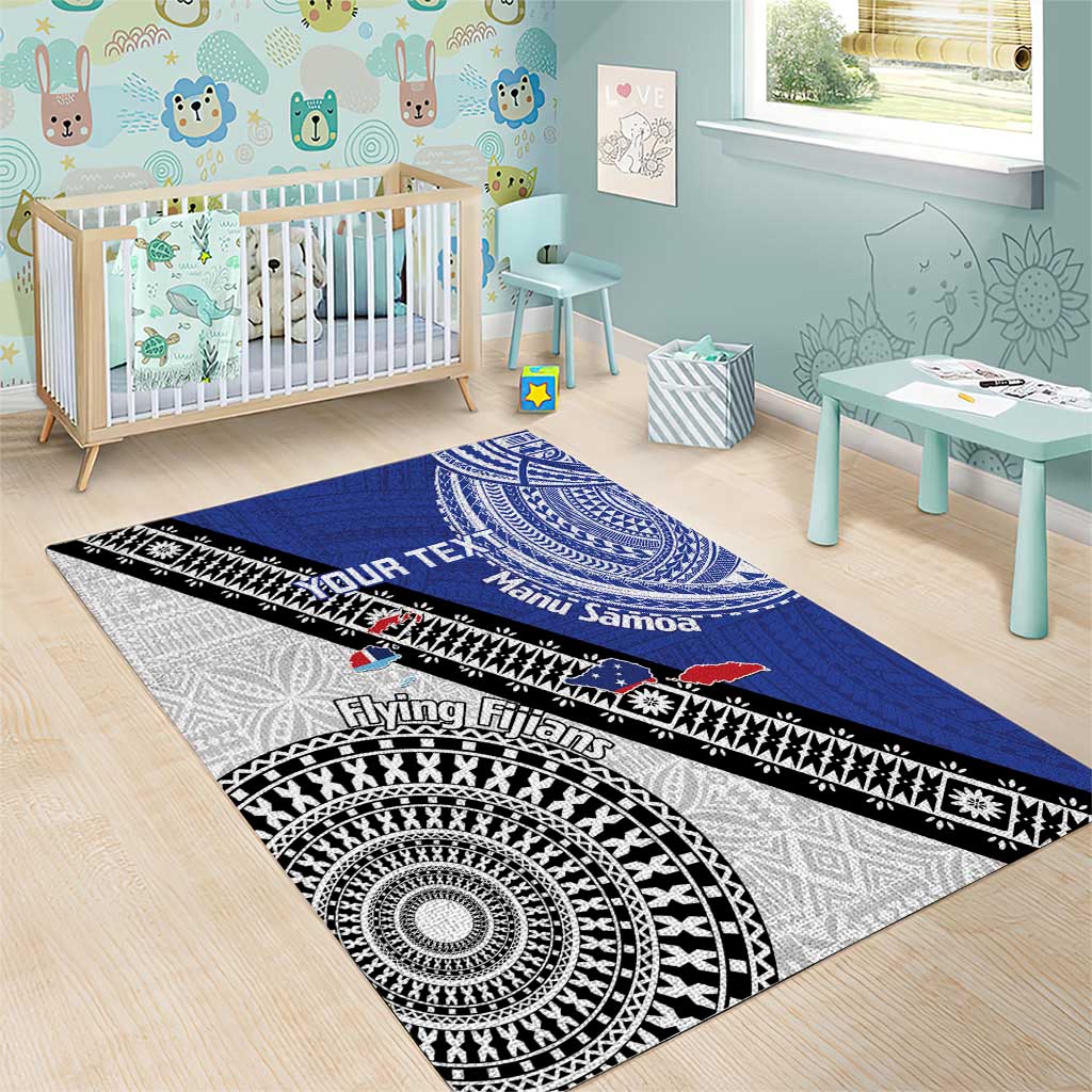 Fiji an Samoa Rugby Custom Area Rug Flying Fijians Manu Samoa Together Pacific LT14 - Polynesian Pride