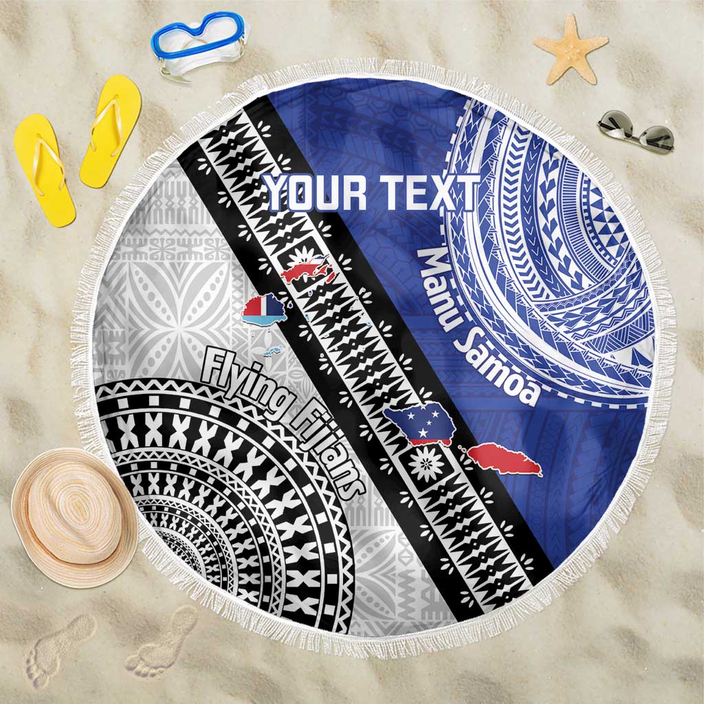 Fiji an Samoa Rugby Custom Beach Blanket Flying Fijians Manu Samoa Together Pacific - Polynesian Pride