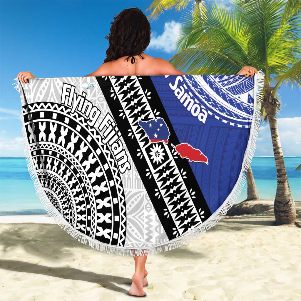 Fiji an Samoa Rugby Custom Beach Blanket Flying Fijians Manu Samoa Together Pacific - Polynesian Pride